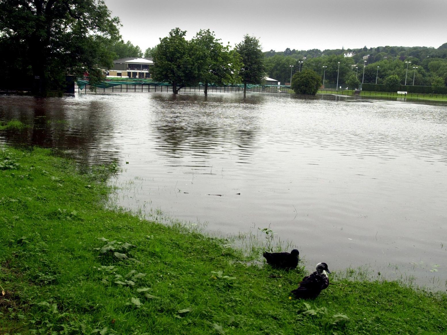 A stranded Ilkley Tennis Club whose courts were left under water due to the flooding from the River Wharfe