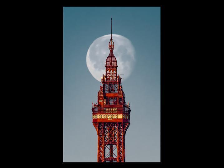 The moon behind Blackpool Tower