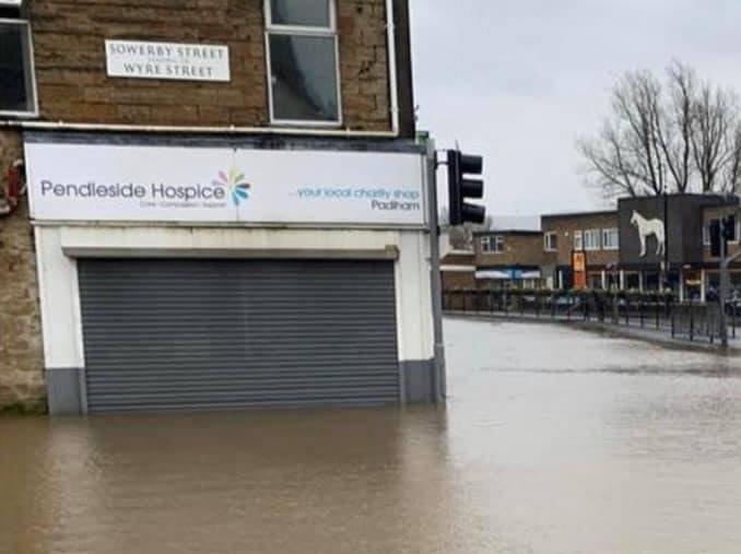 The Pendleside Hospice shop in Padiham was hit by flooding