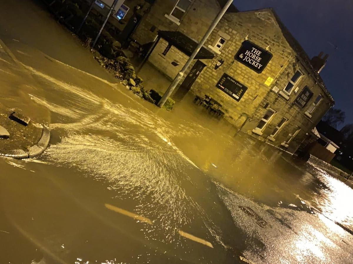 In Horbury, the Horse and Jockey Pub faced major flooding, with water pouring into the building.