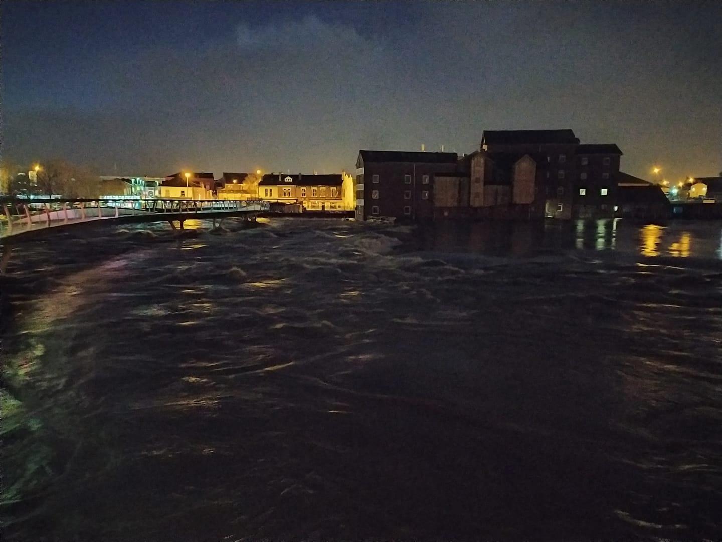In Castleford, the River Aire came close to engulfing MIllenium Bridge. Several nearby roads, including Lock Lane, were closed in the hours following the storm.
