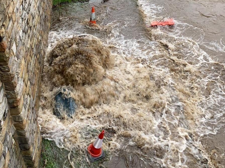 Fast-flowing water could be seen in Horbury this morning as surface water continued to drain into the River Calder.