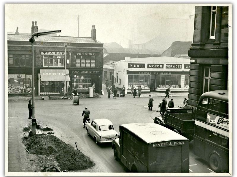 Junction of Harris Street and Lancaster Road, Preston. November 1960