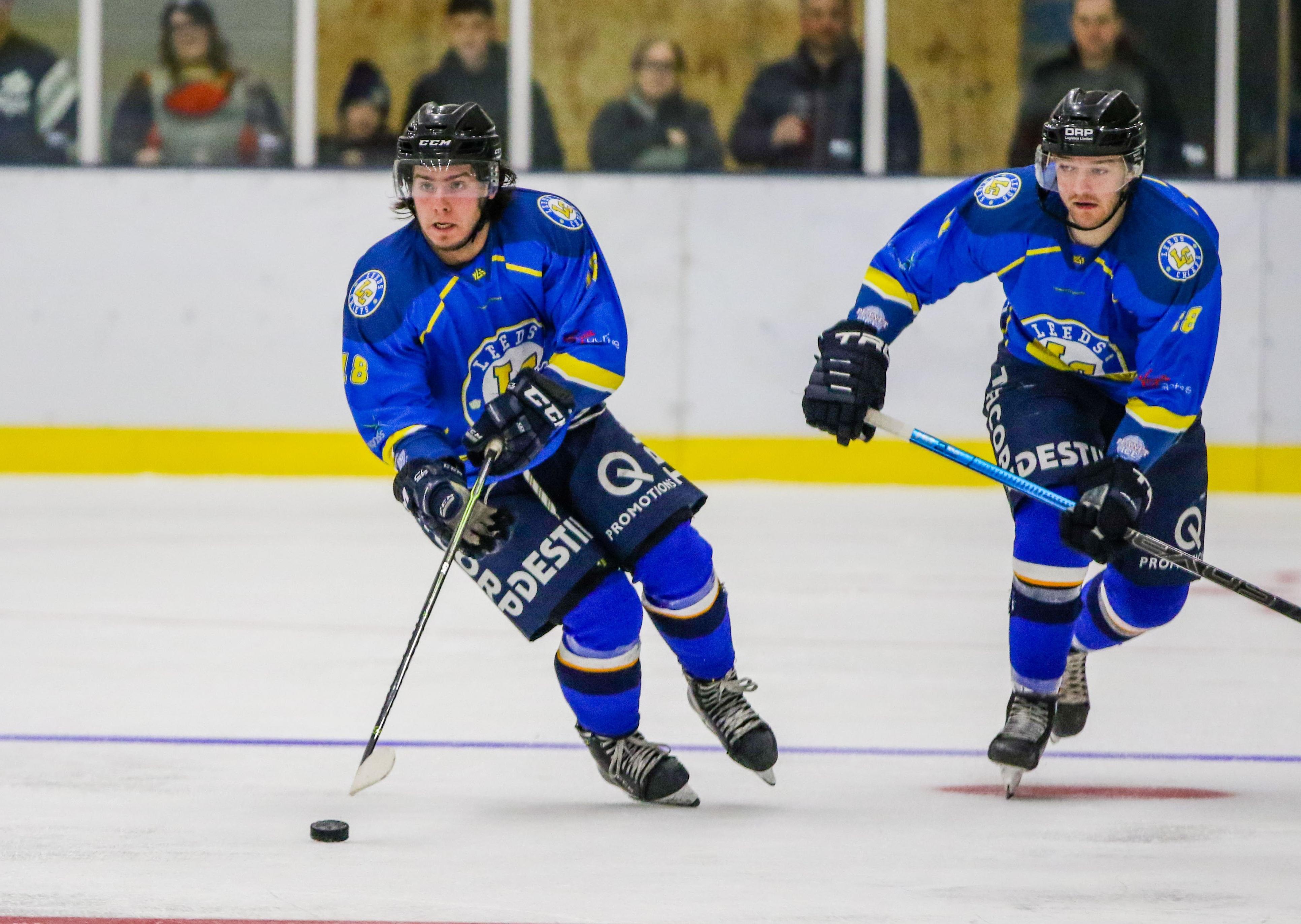 ON TARGET: Lewis Houston goes on the attack against Telford Tigers last Friday, supported by line-mate Adam Barnes, right. Picture courtesy of Mark Ferriss.