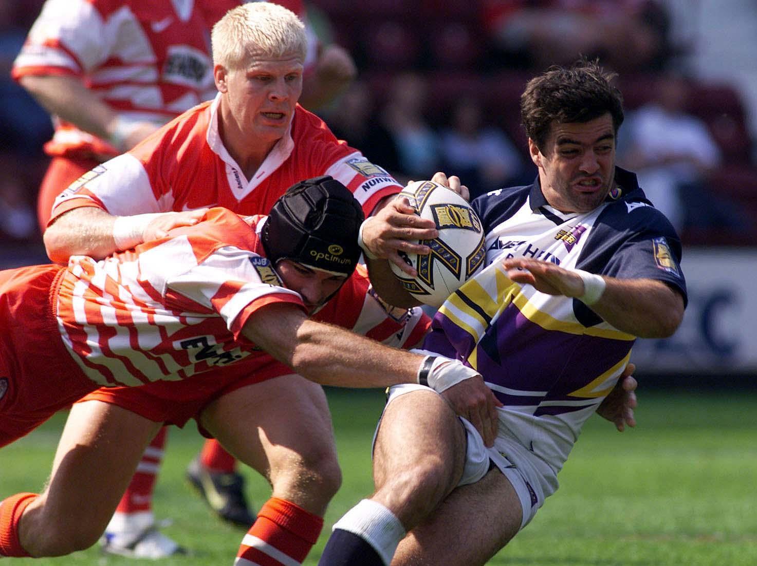 Thunder joined Super League in 1999 and Wigans  away game proved historic, with the match moved to Hearts ground in Scotland and Thunder claiming a 
20-16 win.  Here is future Warrior Brian Carney in action. Picture: SWPix