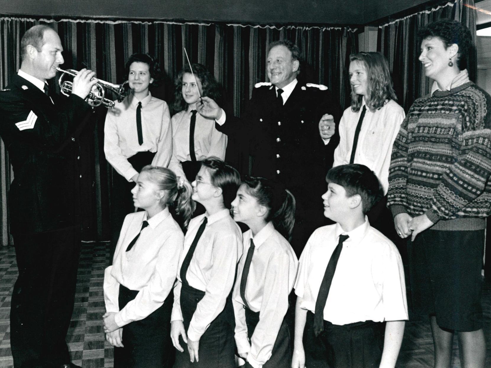 Outwood Grange School, pre Christmas concert with school choir and the West Yorkshire Police Band, 1991.