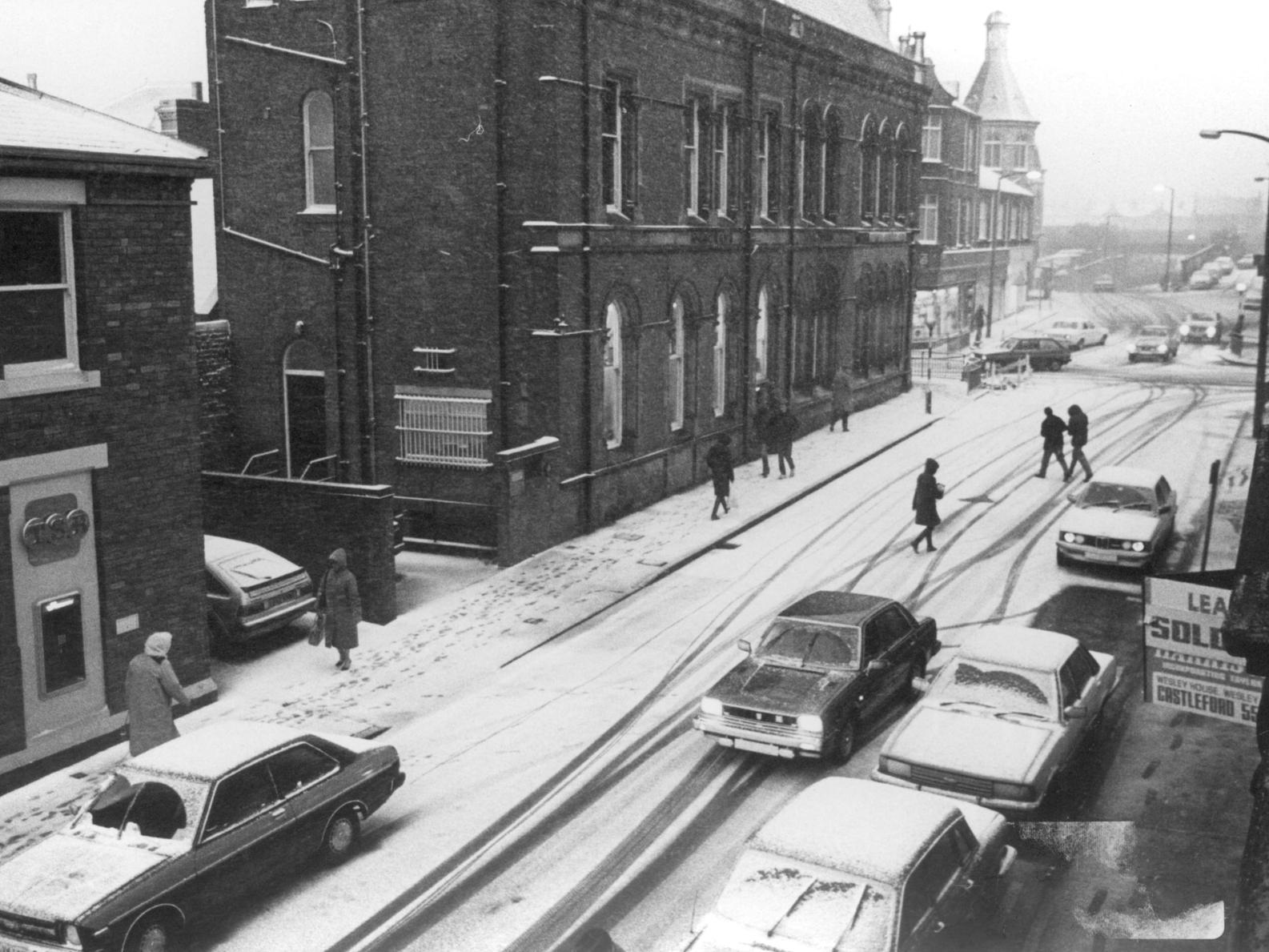 A very snowy Bank Street in 1970s Castleford