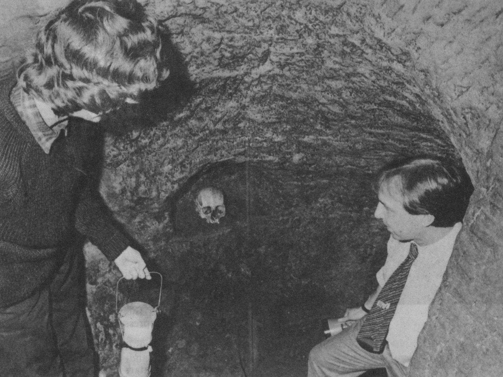 Reporter, Marie Bartley and GI services manager, Keith Dolman, visit Pontefract hermitage in 1986