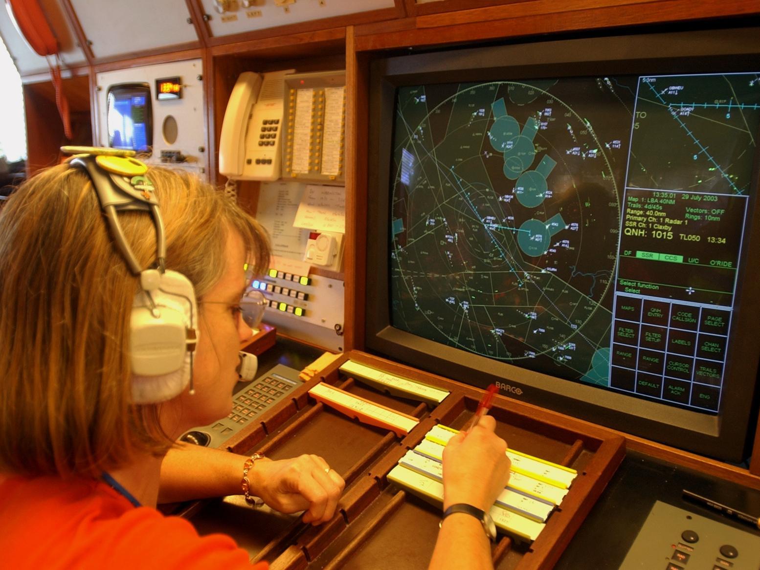 Inside the air traffic control radar room.