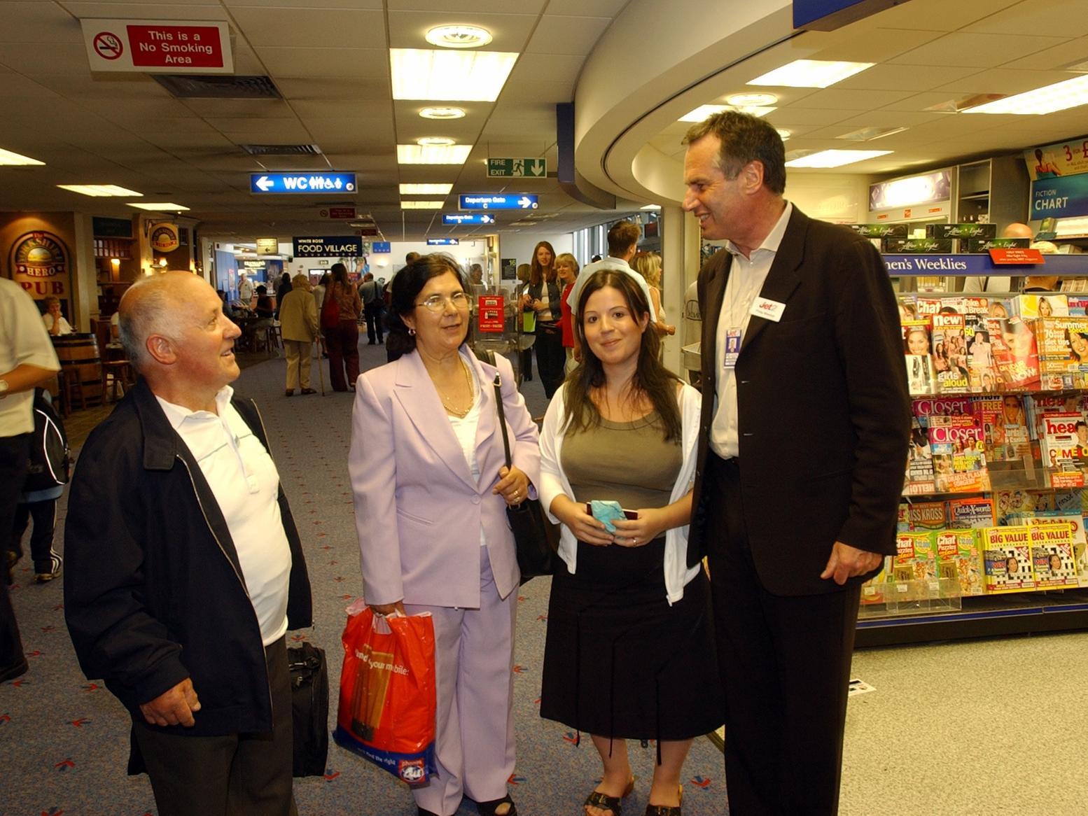 Chief executive of Jet2 Philip Meeson chats with passengers.