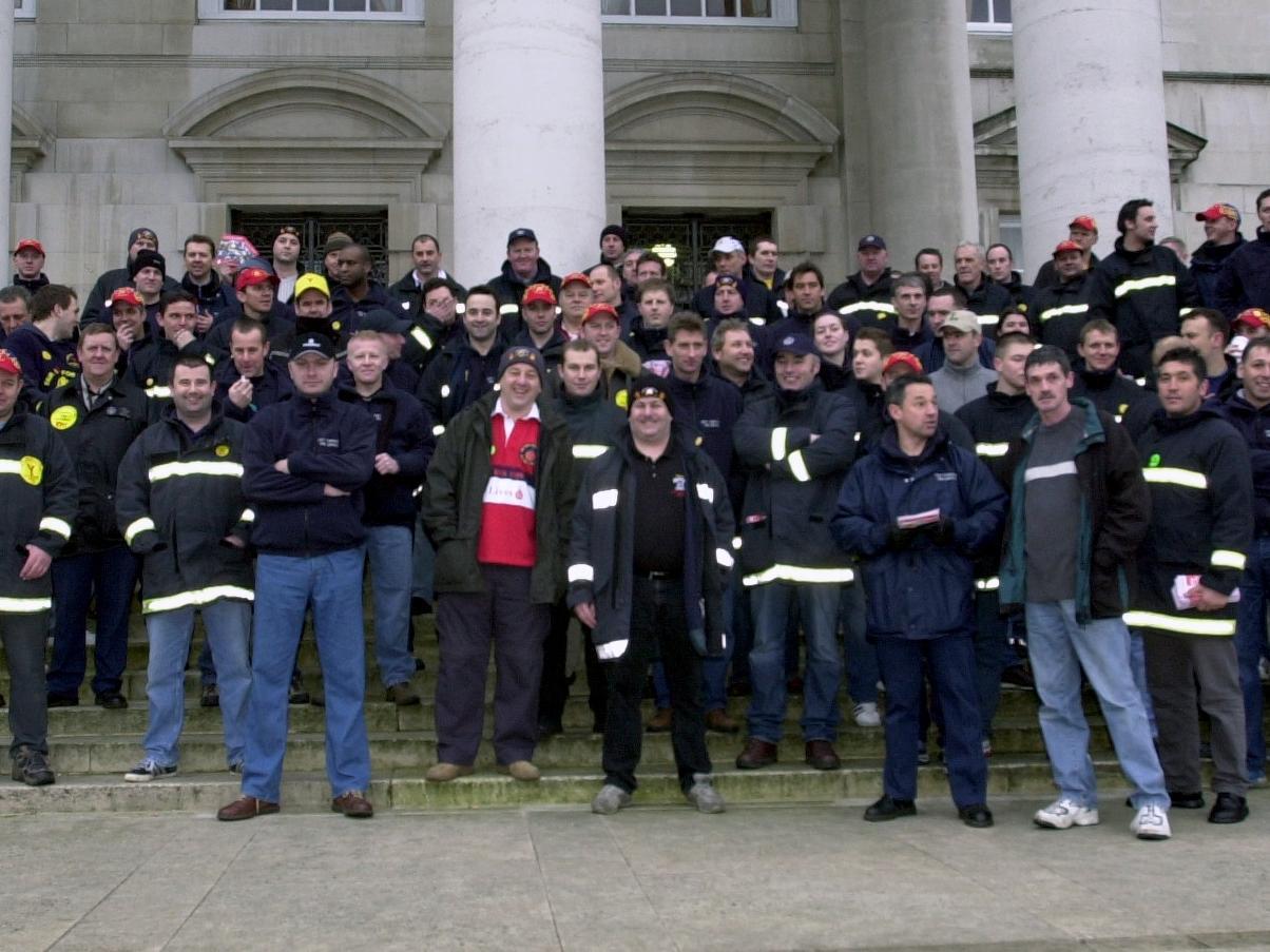Firefighters staged a one day strike and marched together from Leeds Fire Station to Millennium Square.