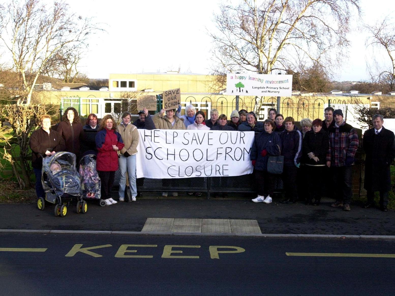 Parents from Langdale Primary protested outside the school gates over its proposed closure.