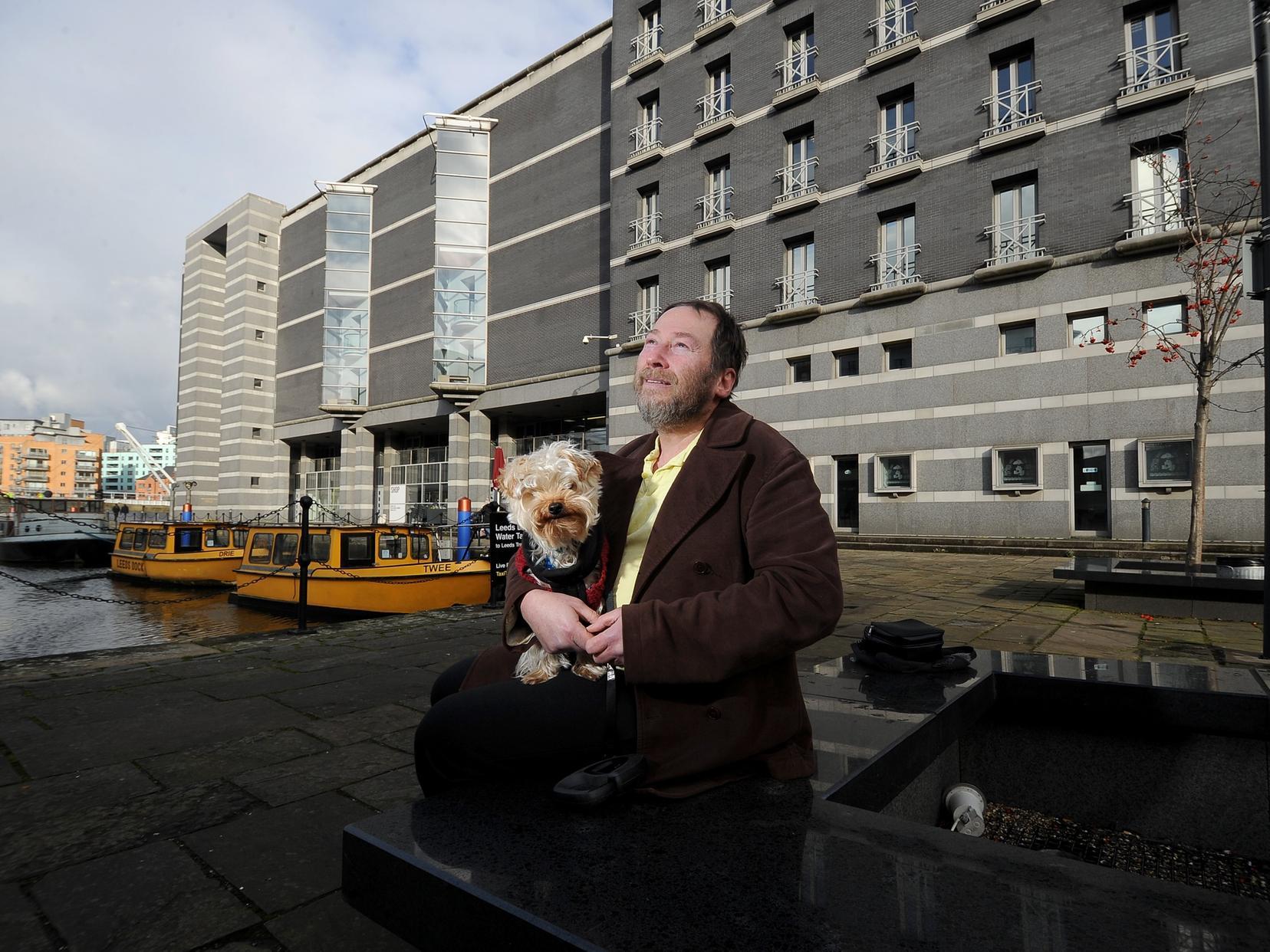 Hayden Harris with his dog Mollie at Leeds Dock
