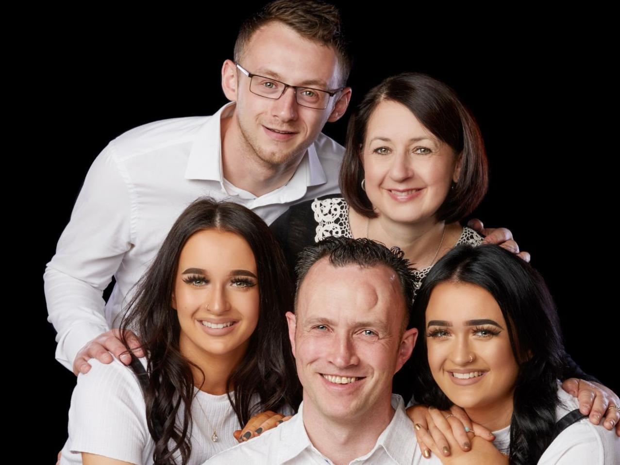 The Birch family: Pictured (Front row left to right) Abbigayle Birch, Karl Birch and Abbigayle's twin sister Kymberley. (Back left to right) Abbigayle's brother Ryan.

Photo: Mark Swinford Photography, Horsforth.