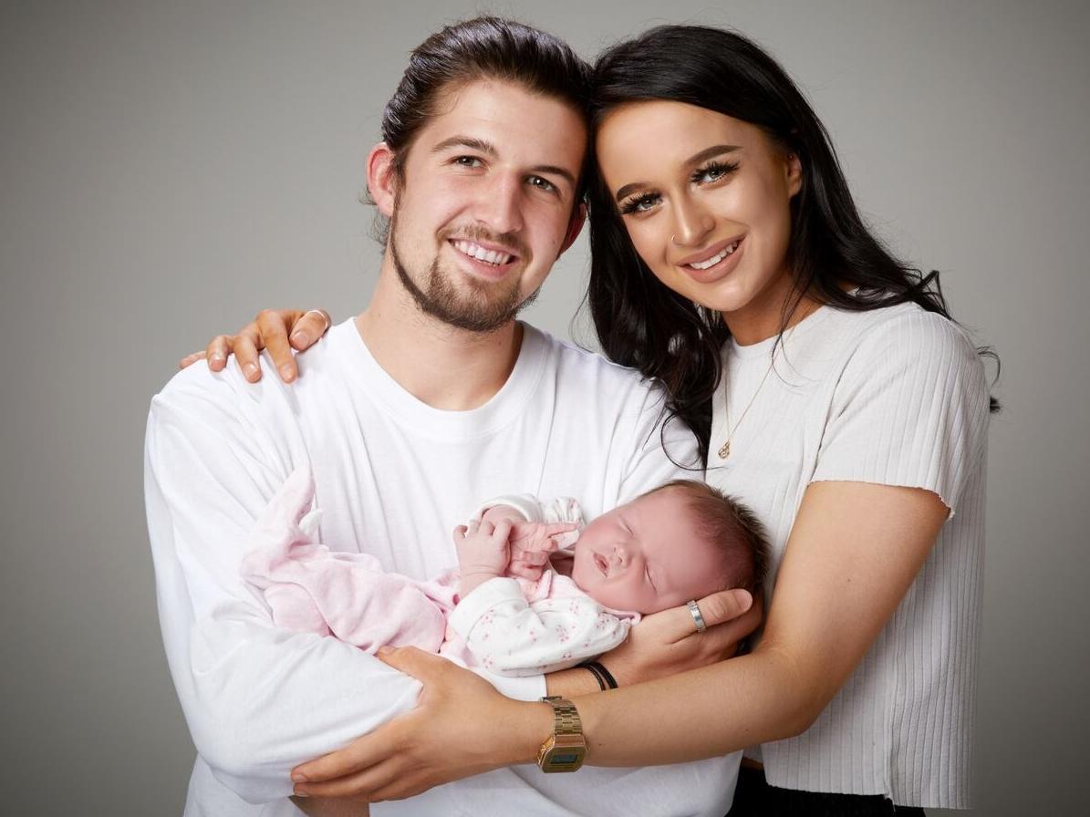 Baby Florence pictured with mum Abbigayle Birch and dad Connor Riley.
Photo: Mark Swinford Photography, Horsforth.
