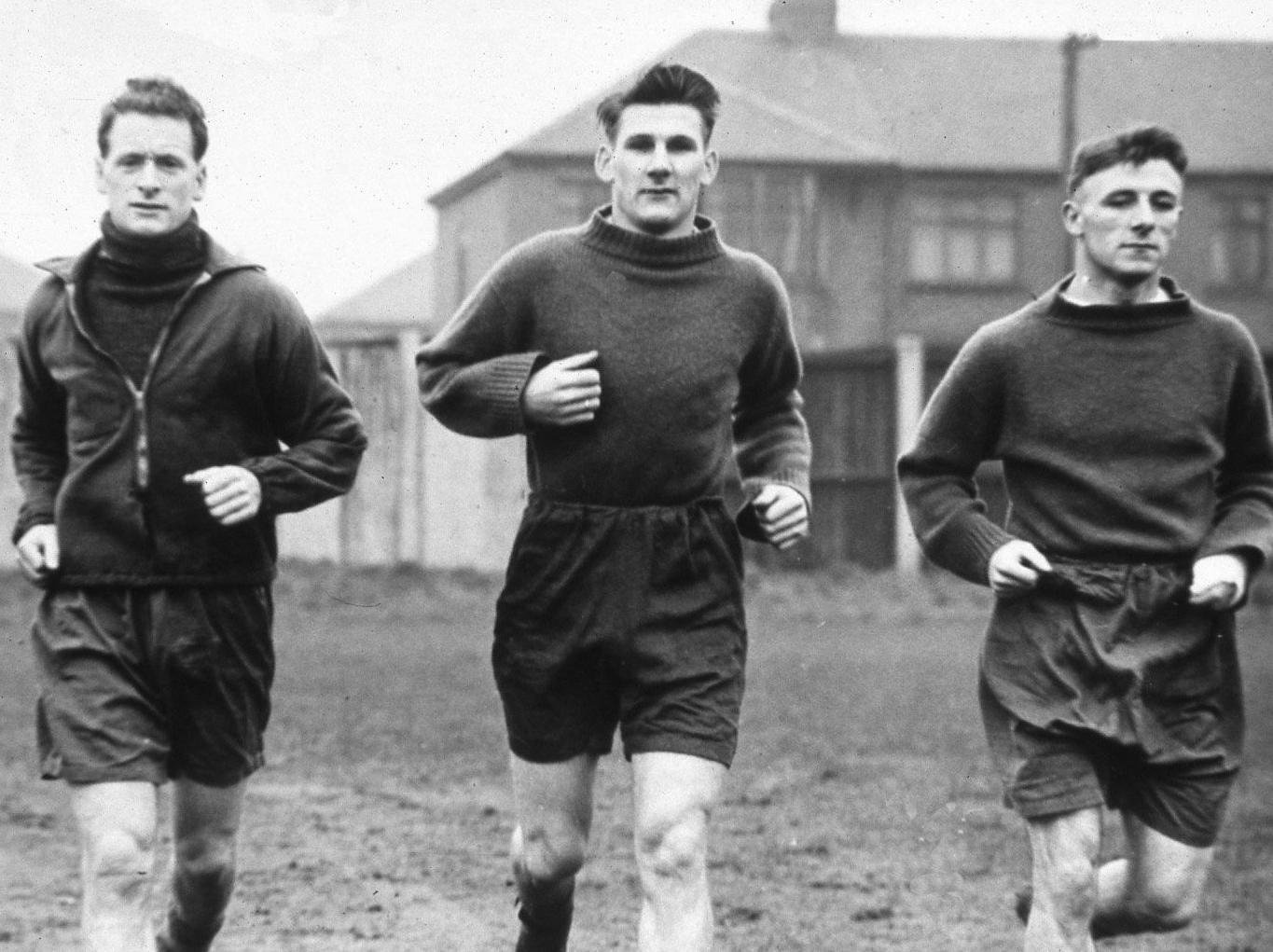 Tom Finney (left) with PNE team-mates Joe Marston and Tommy Docherty