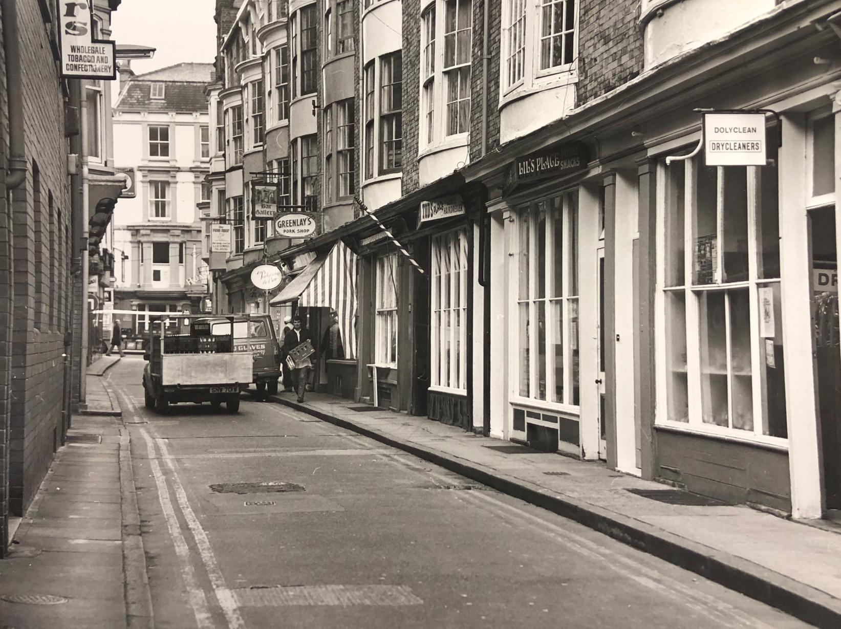 This photo shows the street in 1982 before it was pedestrianised.