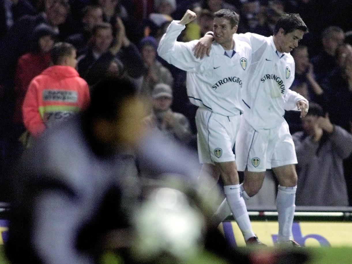 Harry Kewell's late goal ended Leeds' frustration. He struck with a deflected shot after the Whites were denied by the woodwork on four occasions.