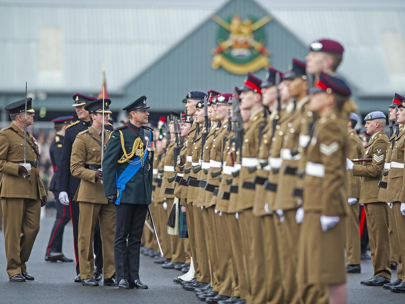 Junior soldiers passing out parade at the Army Foundation College in Harrogate inspected on this occasion by HRH Prince Edward the Earl of Wessex.