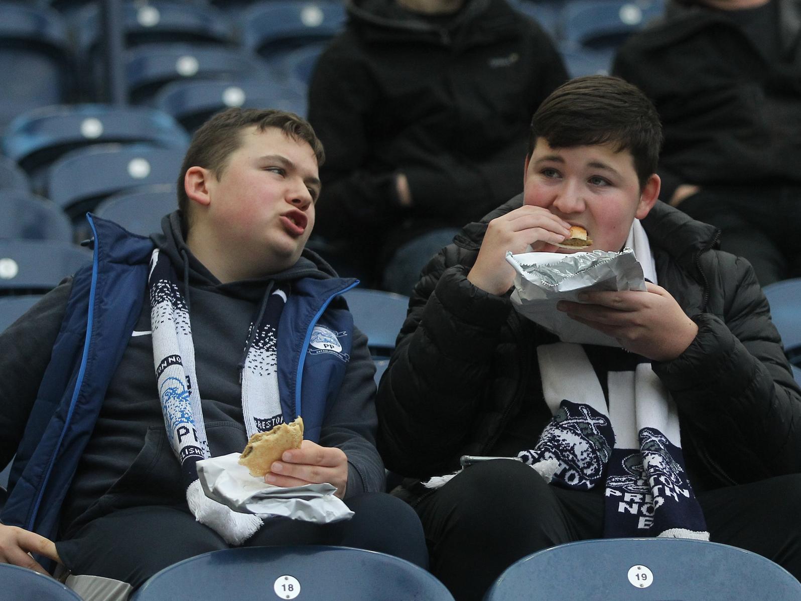 Football food is always important, as these two PNE fans shows before kick off.