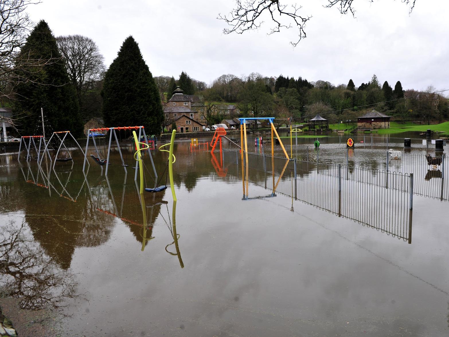 Play areas were flooded in Pateley Bridge as Storm Dennis took hold over the weekend.