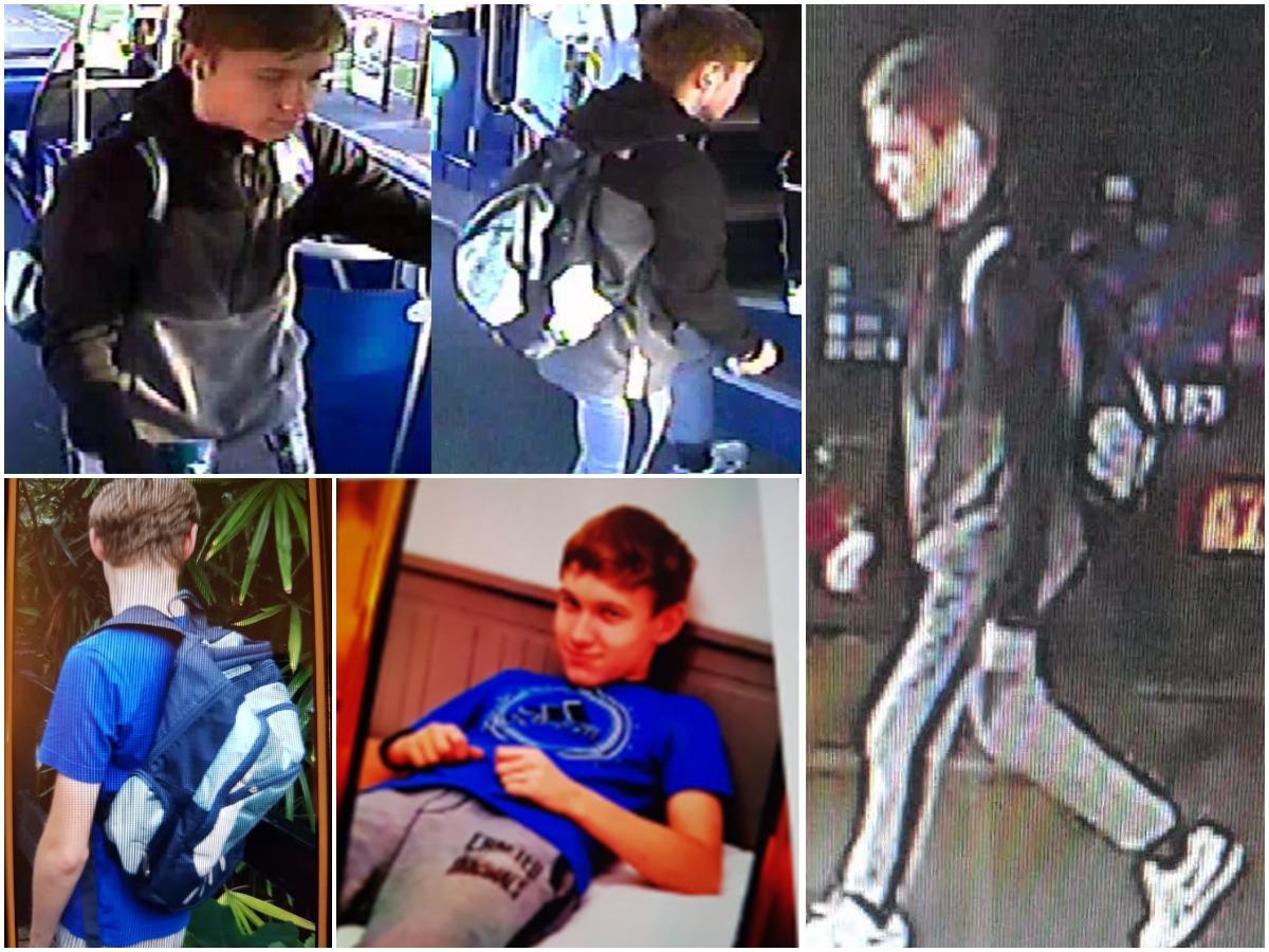 CCTV footage issued by the police shows Mateusz with his recognisable blue rucksack on the day of his disappearance.