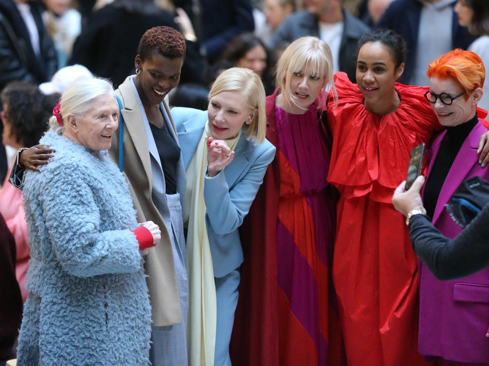 (l-r) Vanessa Redgrave, Sheila Atim, Cate Blanchett, Joely Richardson, Zawe Ashton and Sandy Powell, on the front row during the Roksanda show. Isabel Infantes/PA Wire