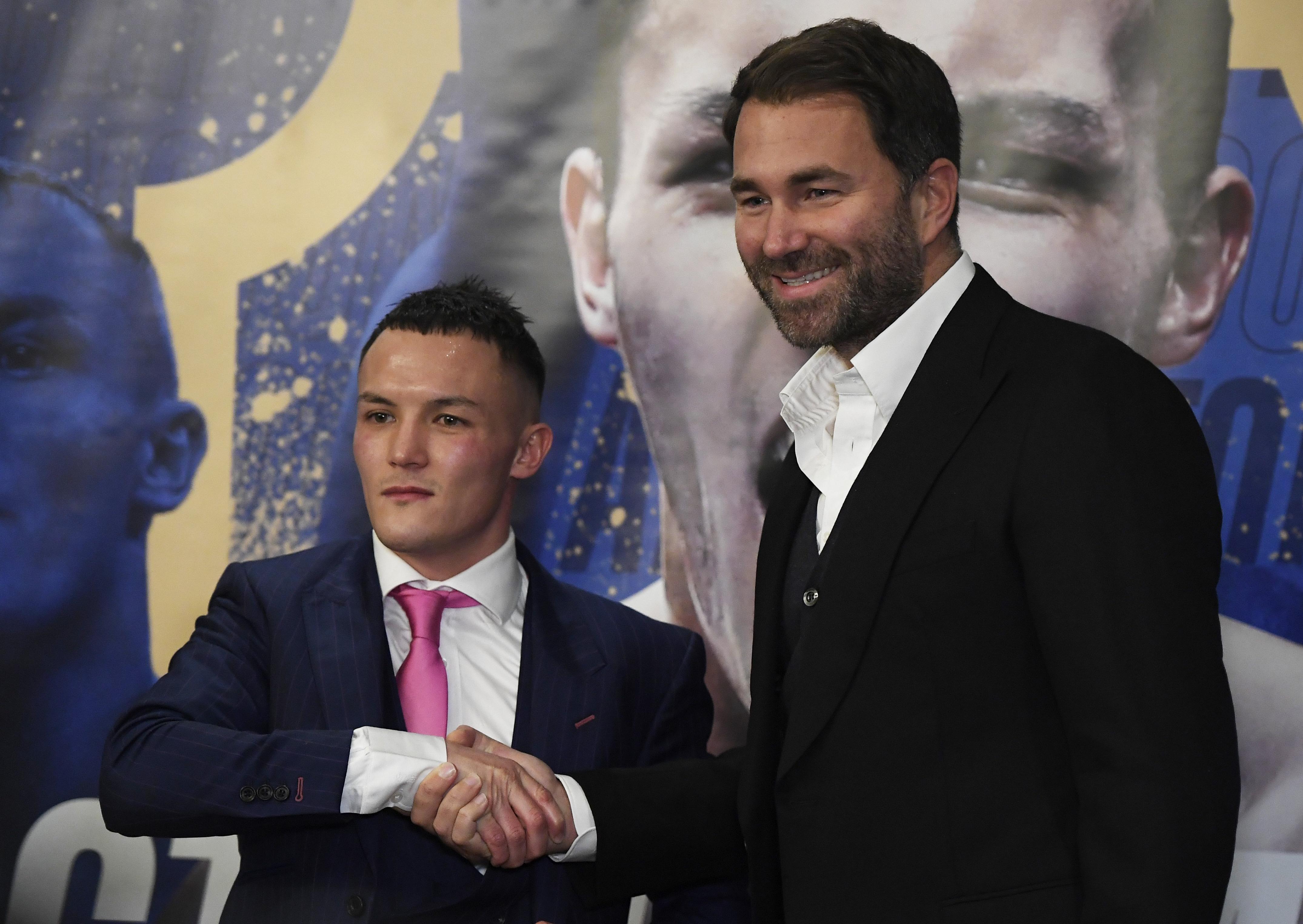 Josh Warrington and Eddie Hearn. Picture: George Wood/Getty Images.