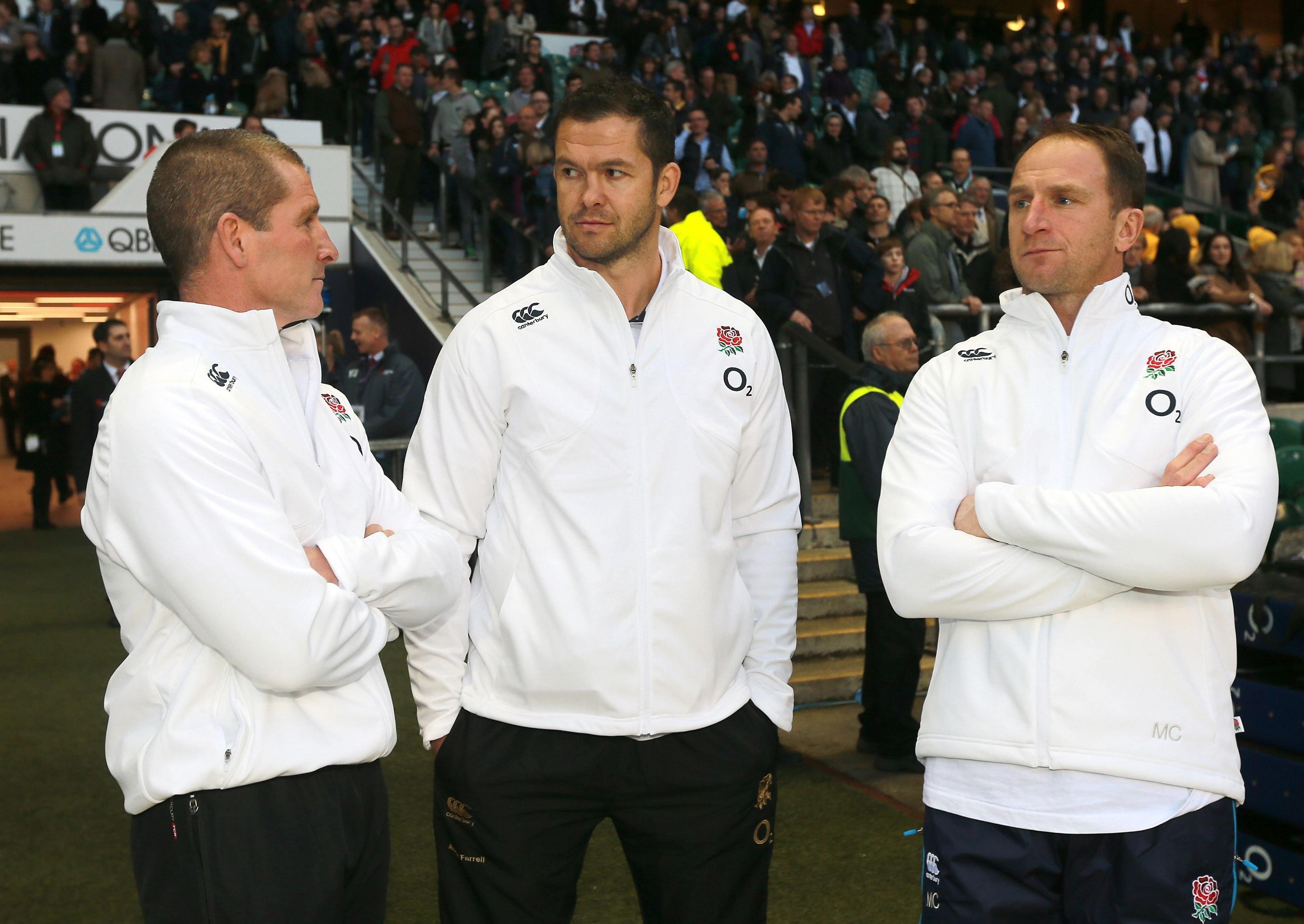 Andy Farrell, centre, pictured with former England head coach Stuart Lancaster, left, and fellow assistant Mike Catt in 2013. Picture: David Davies/PA