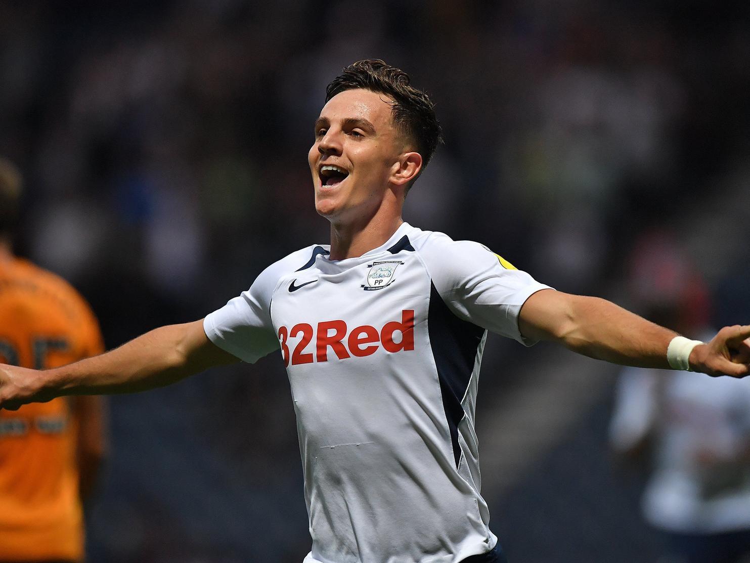 Josh Harrop celebrates scoring at Deepdale this season, as PNE drew 2-2 in the Carabao Cup. Jarrod Bowen's late equaliser took the game to penalties which North End won.