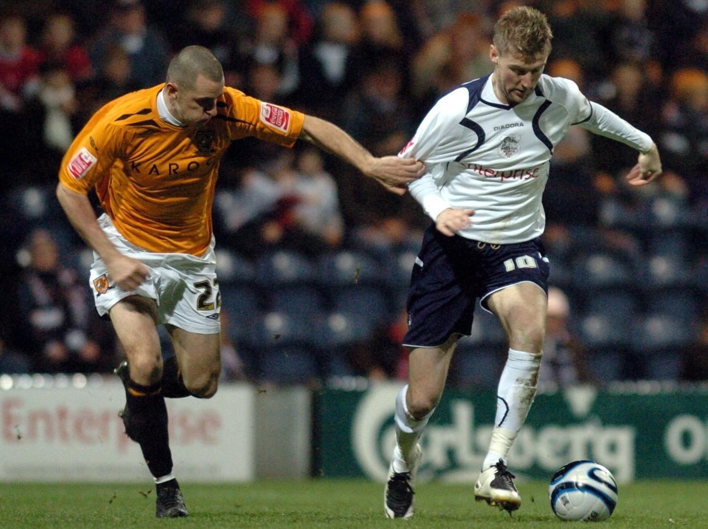 Paul Gallagher wearing no.10 in his first loan spell at Deepdale, playing a 3-0 win in 2007, Simon Whaley, Patrick Agyemang and Lewis Neal getting the goals.
