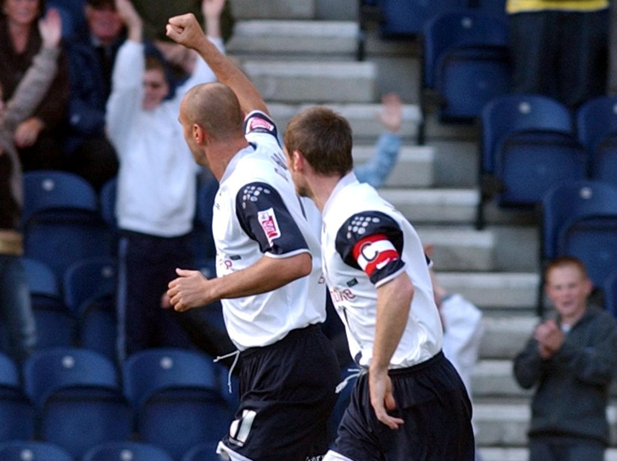 Danny Dichio celebrates one of his two goals against Hull back in 2006 alongside Graham Alexander, North End won 2-1, Hull's goalscorer... John Welsh!