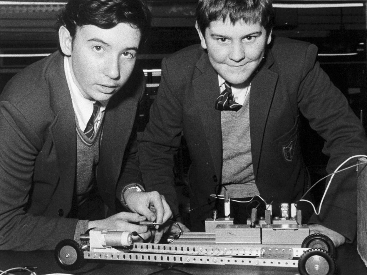 Tony Raferty (left), 13, and Andrew Walton work on an electronic 'car' at the new technology course at Corpus Christi School.