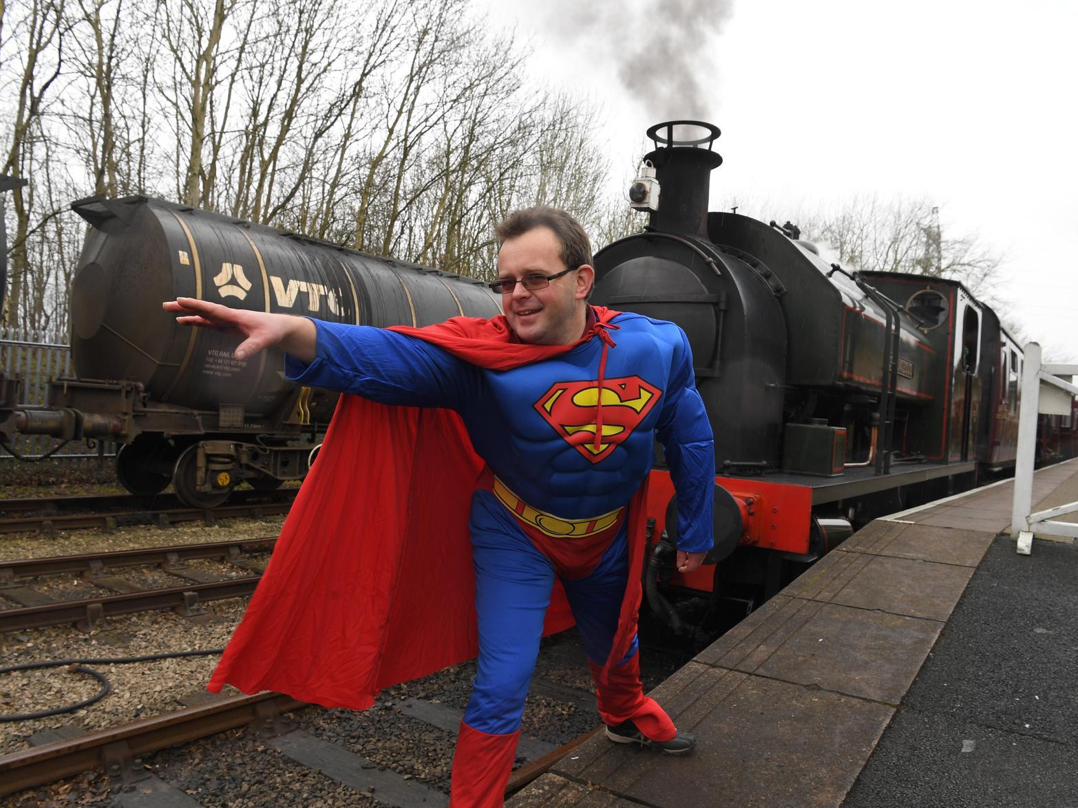 Superhero day at Ribble Steam Railway and Museum
Faster than a speeding train ... Martin Clarke as Superman.