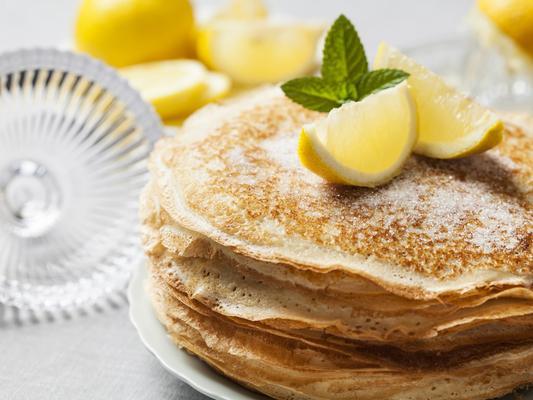 An array of sweet and savoury pancake toppings will be served in honour of Shrove Tuesday, including a sweet lemon meringue pie stack, fried chicken and kimchi, fried jackfruit, and poached rhubarb and rose.