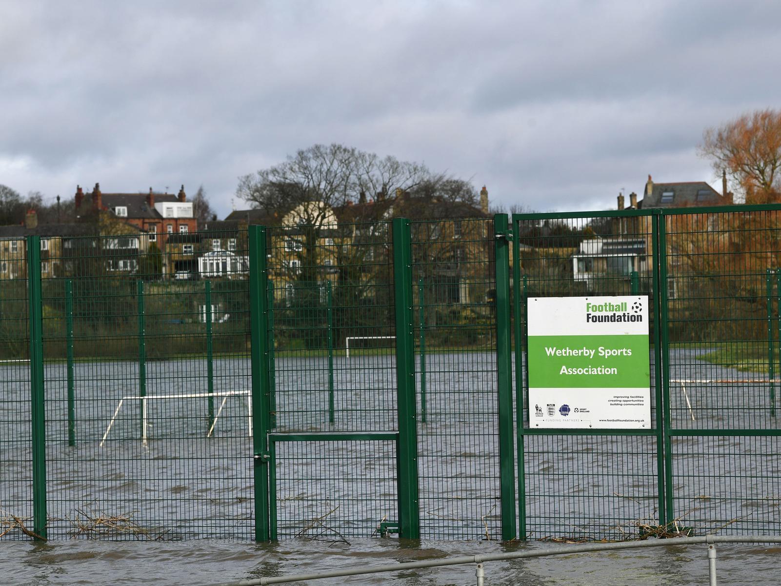 Flooded Wetherby Ings sports pitches.