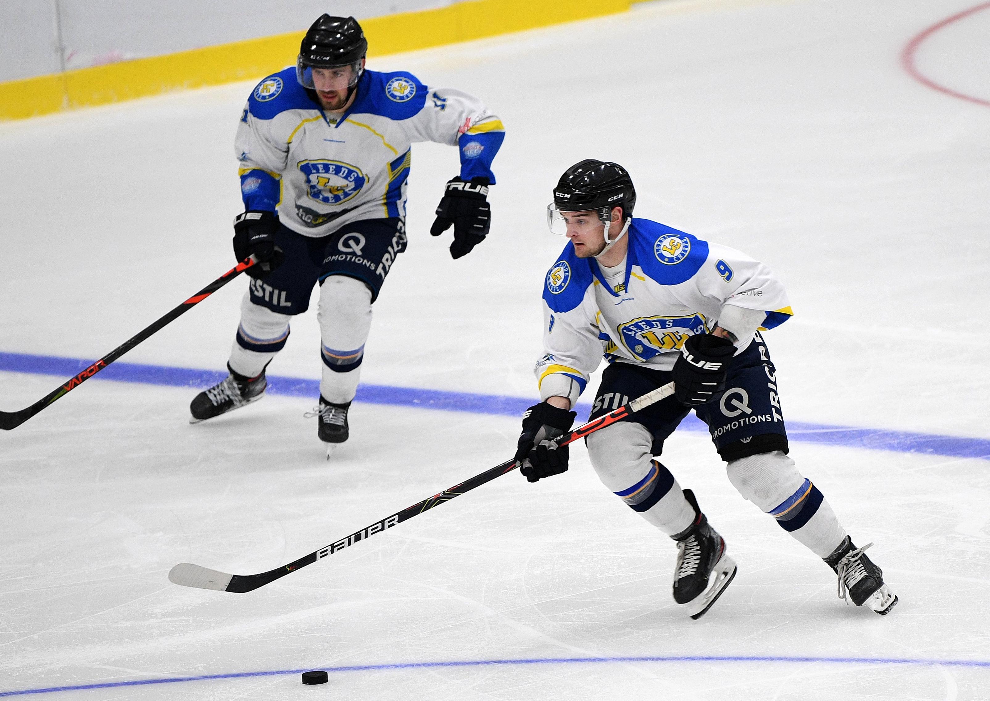 Joe Coulter levelled for Leeds Chiefs in the third period against Sheffield Steeldogs. Picture: Jonathan Gawthorpe.
