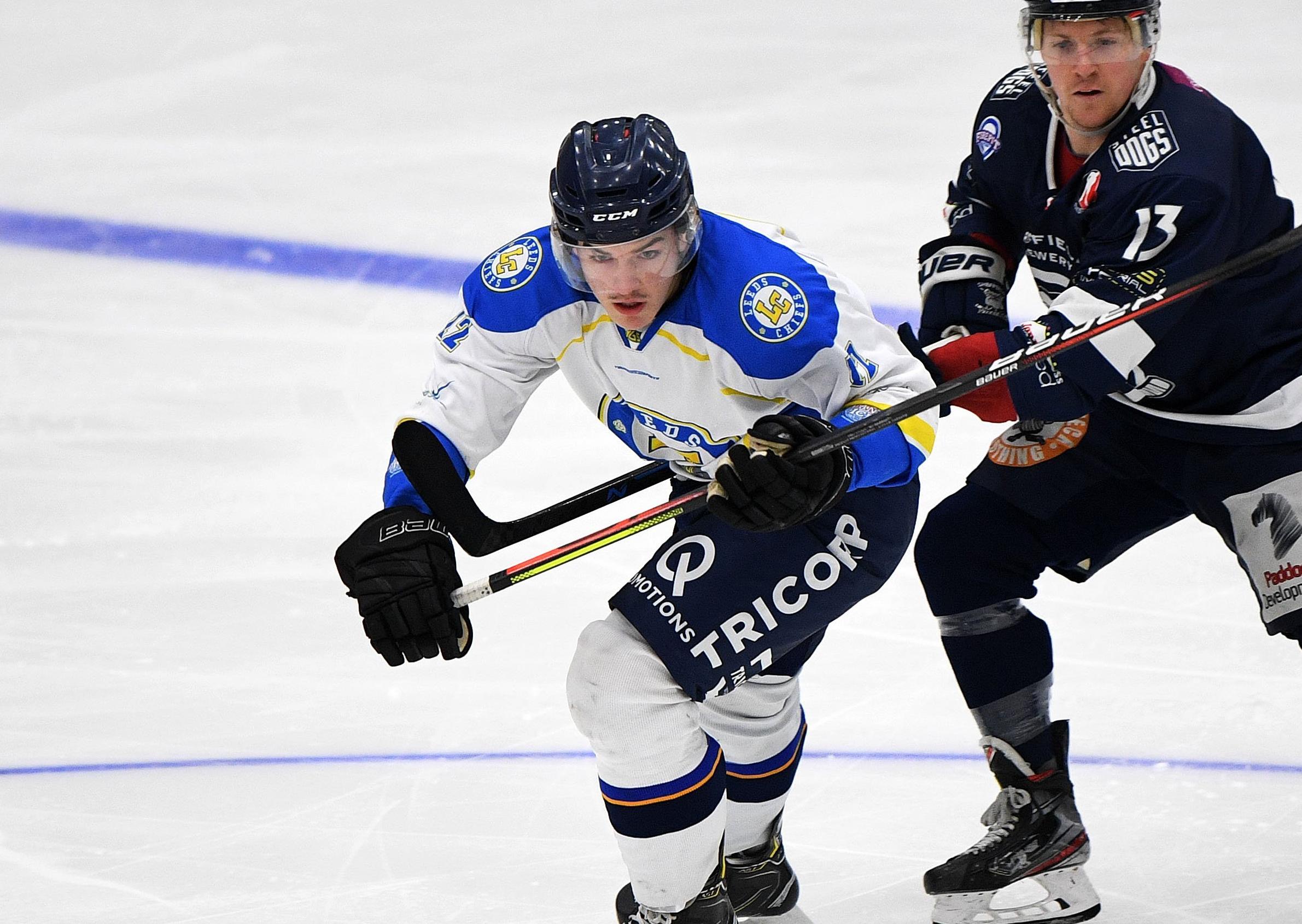 UP AND RUNNING: Caly Robertson opened his Leeds Chiefs' account with a well-taken goal to make it 4-2 against Sheffield Steeldogs. Picture: Jonathan Gawthorpe.