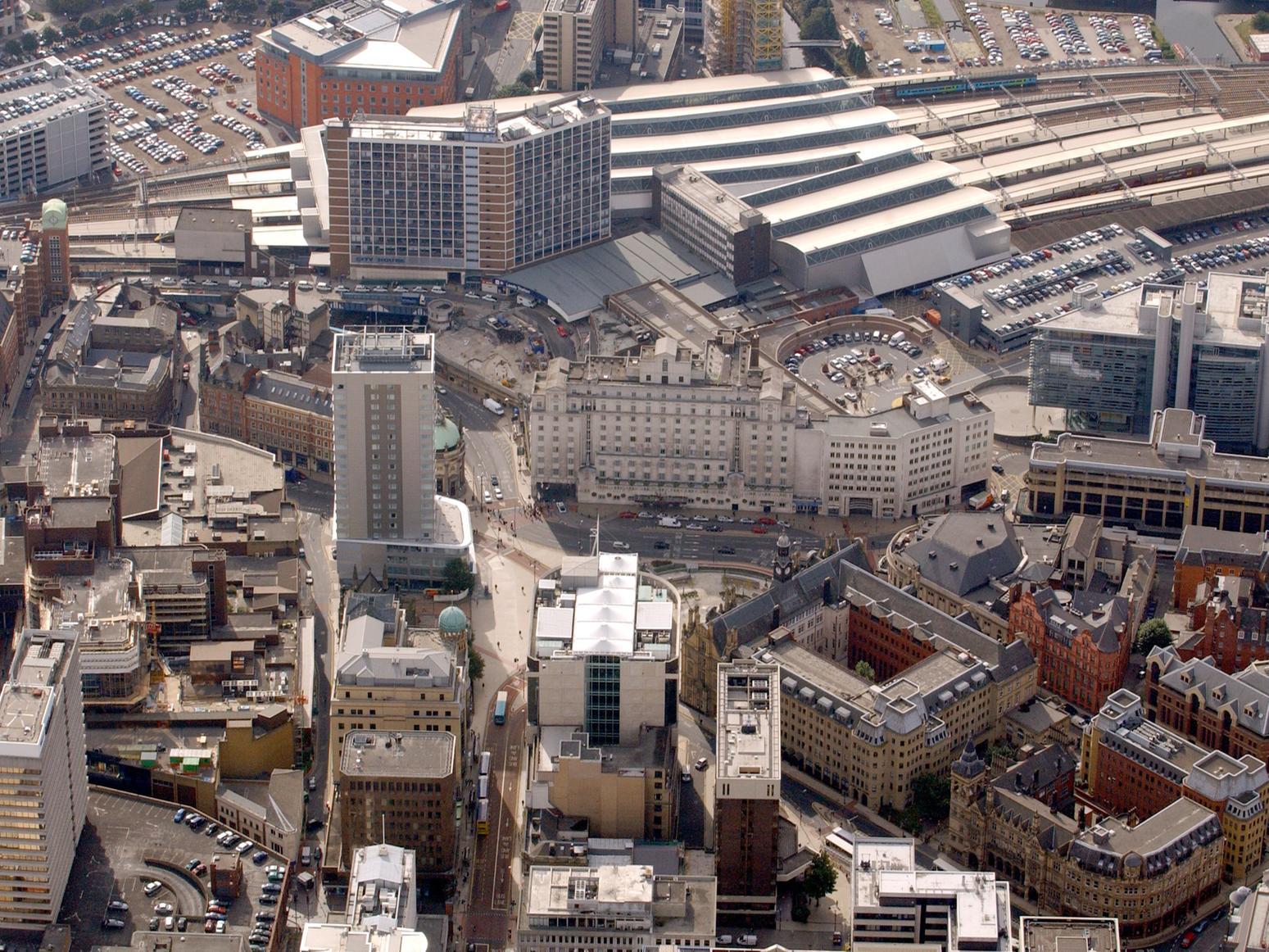 City Square, the Queens Hotel and Leeds City Station are three landmarks which stand out on this photo.