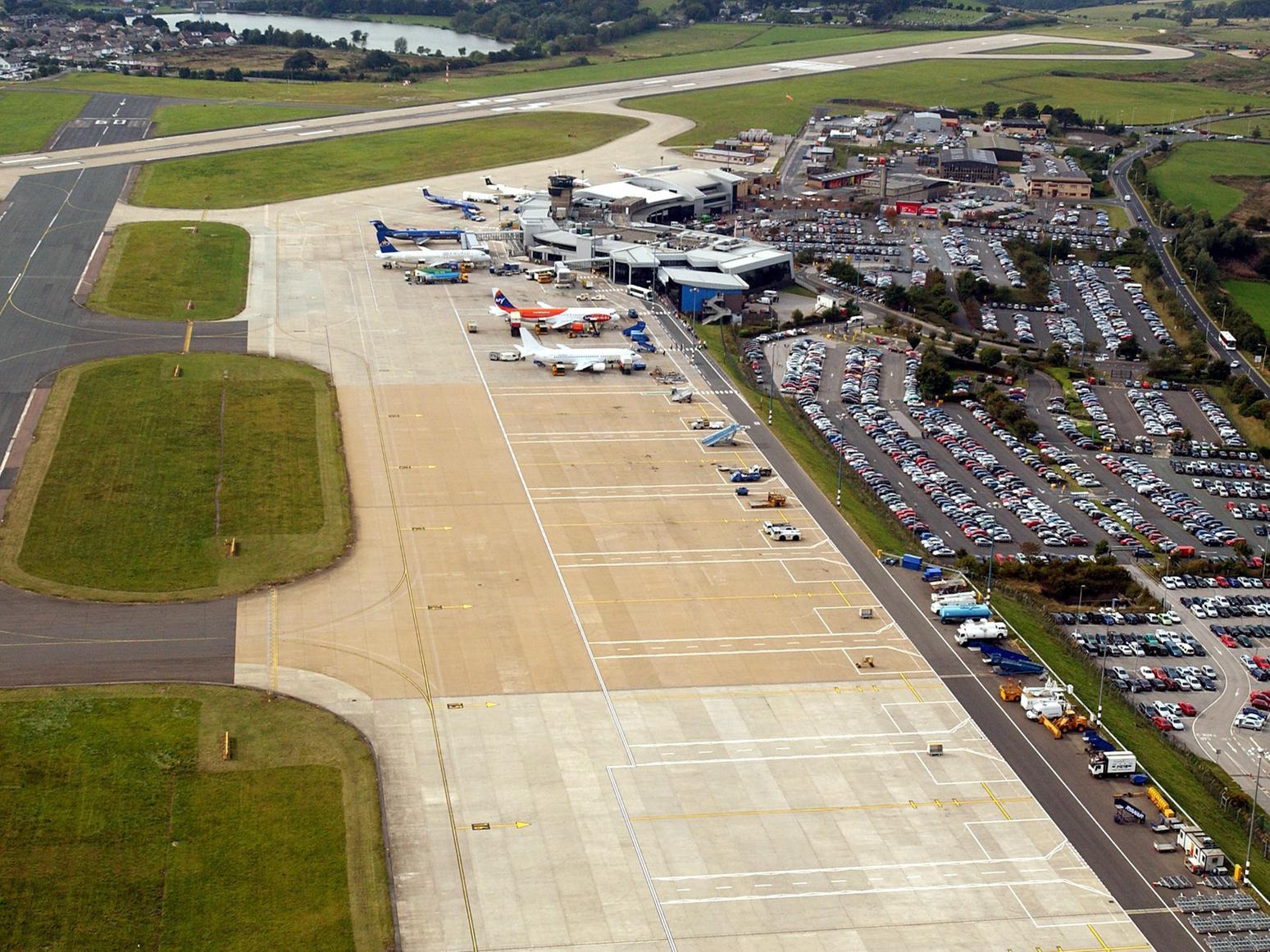 An view of Leeds Bradford Airport with Yeadon Tarn in the background.