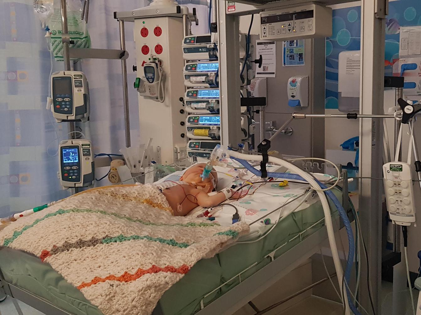 Baby Minnie recovering from open heart surgery at Leeds's congenital heart unit at LGI.