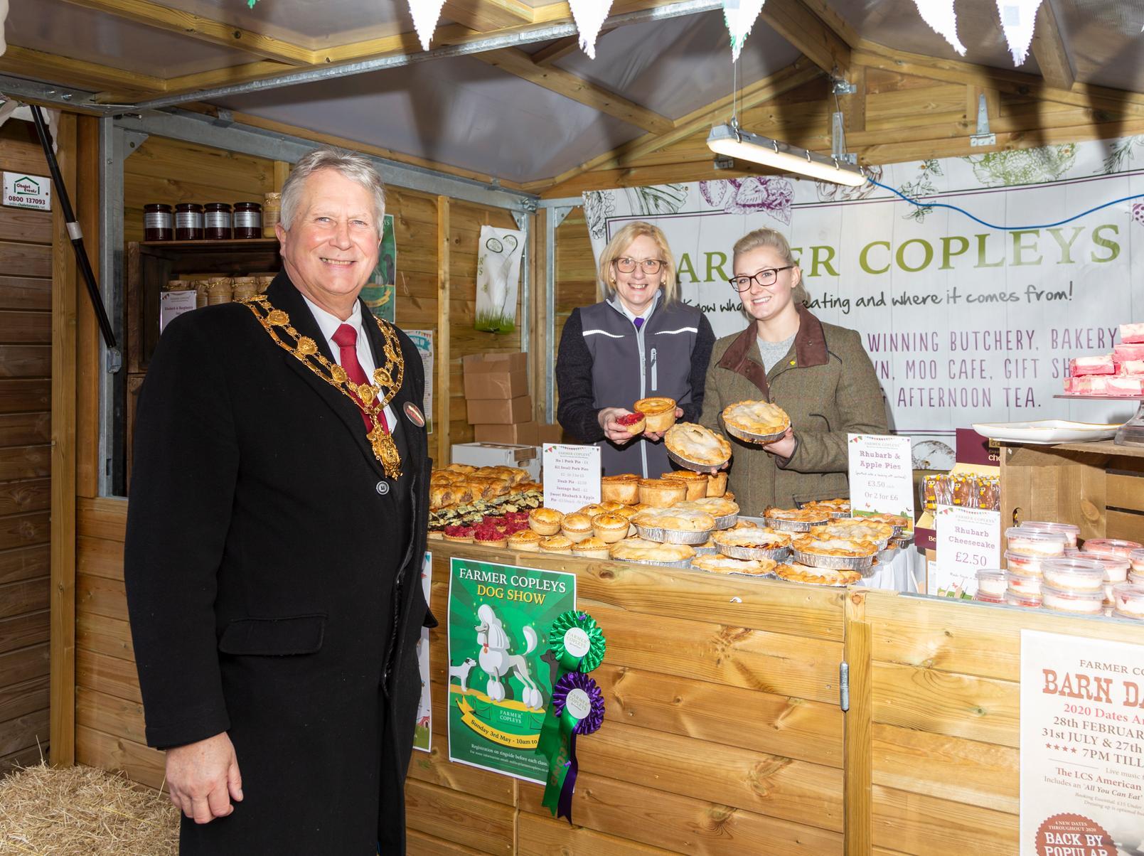 The Mayor poses with our district's very own Farmer Copley's farm shop