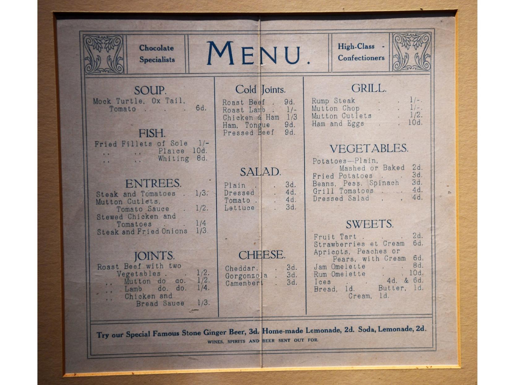 An old menu.