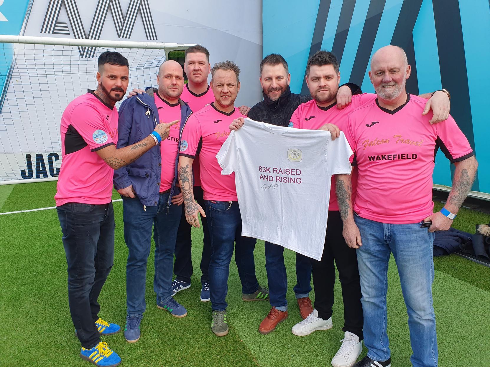 Darren Powell (left) with fellow players from The Kews and Soccer AM presenter John 'Fenners' Fendley (third from left).