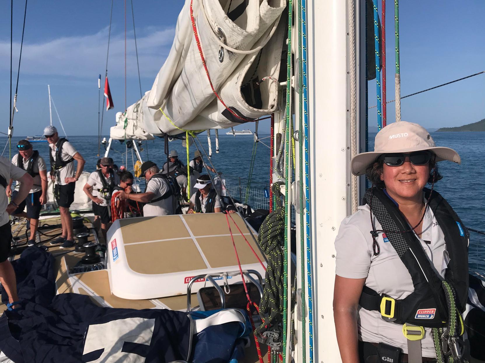 Theresia Cadwallader takes part in a refresher sailing session before race begins.