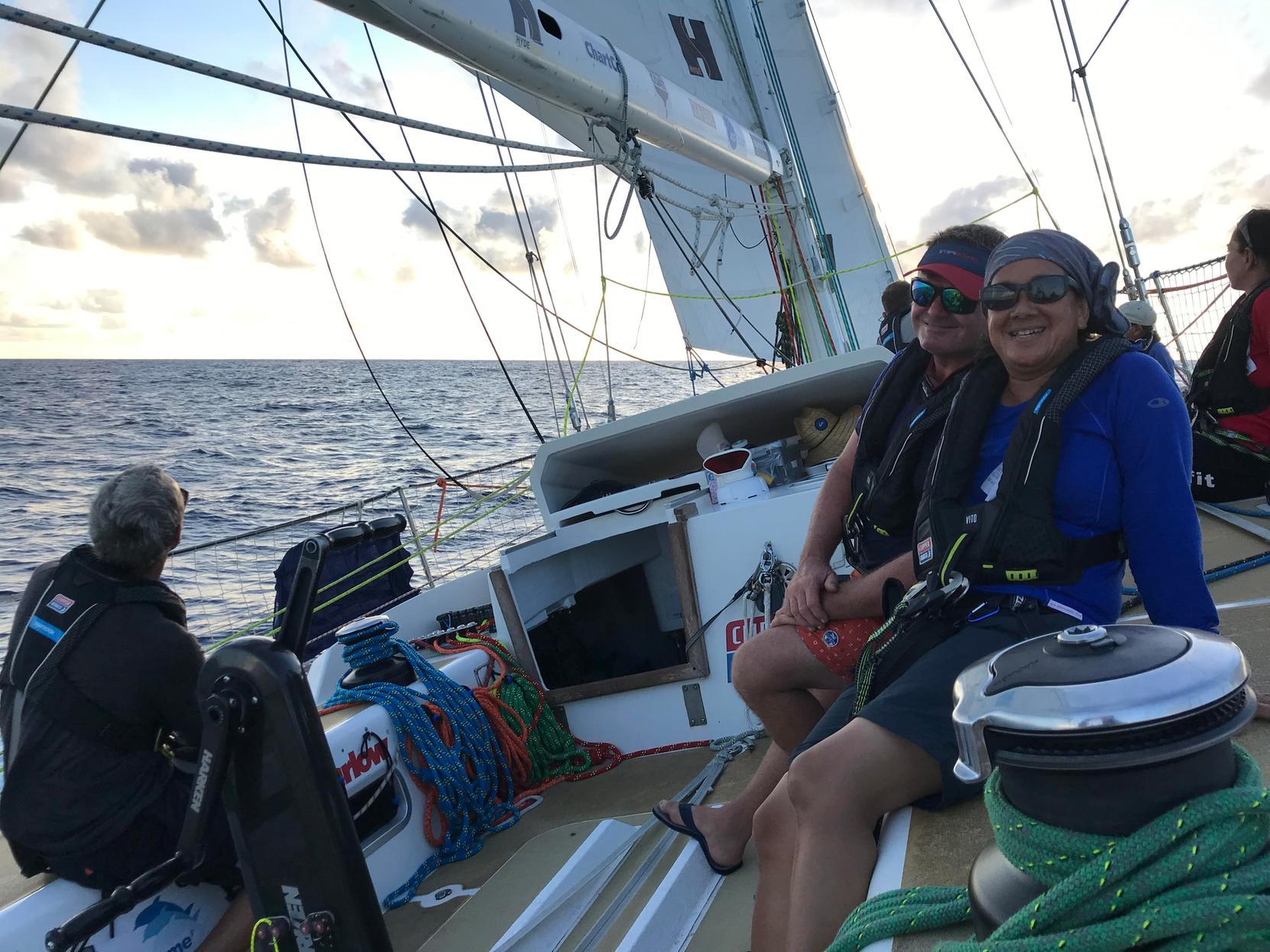 Theresia Cadwallader on the Dare to Lead yacht with her crew mates.