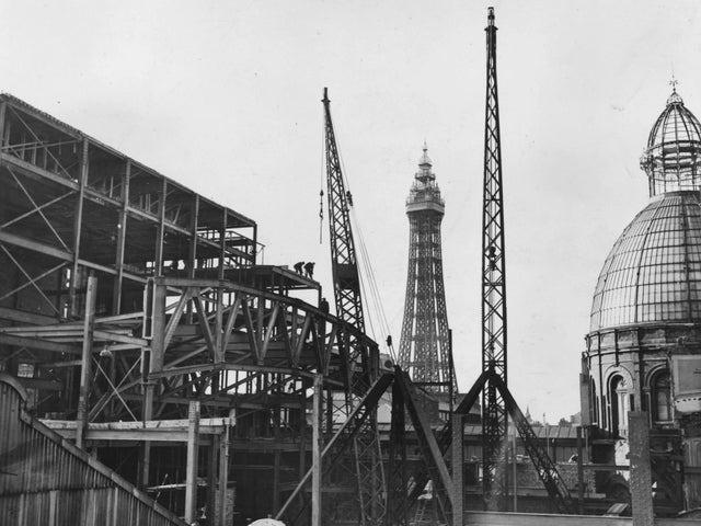 22nd February 1939: The opera house under construction at Blackpool. Blackpool Tower is in the centre.