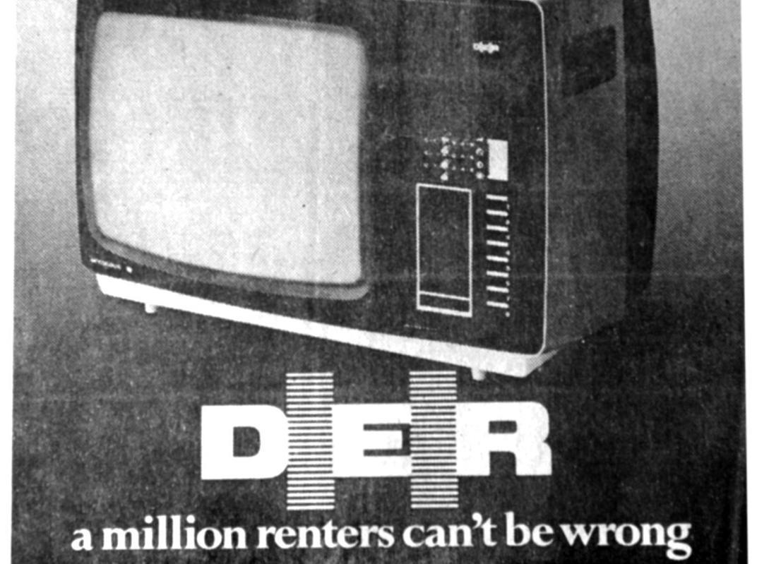 With stores in Leeds city centre, Crossgates, Horsforth, Headingley, Pudsey and Roundhay customers could rent a colour TV set for the kitchen, bedroom, kids' room, living room, and dining room for less than seven pounds a month.
