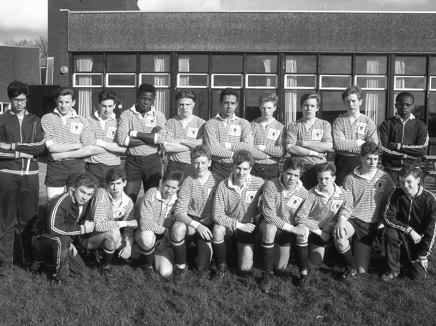 All dressed up and ready for action - the victorious Rossall school rugby team line-up before the crucial clash with Newcastle RGS at Preston Grasshoppers. They won 7-0