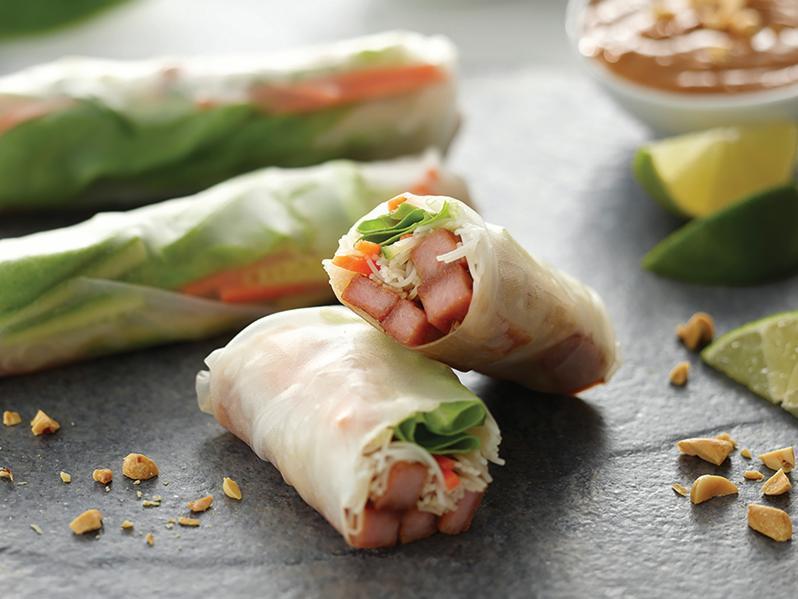 If youre a spring roll fan, its time to take the summer model out for a spin. Make yours with thinly sliced SPAM Classic strips, rice noodles, cucumber and carrot folded and rolled.